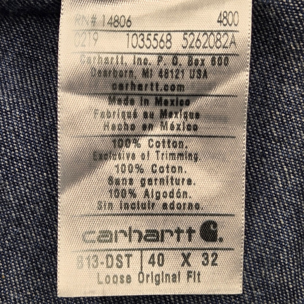 NEW Carhartt B13 DST Loose Original Fit Work Dungaree Jeans Blue Mens 40x32 - Picture 3 of 9